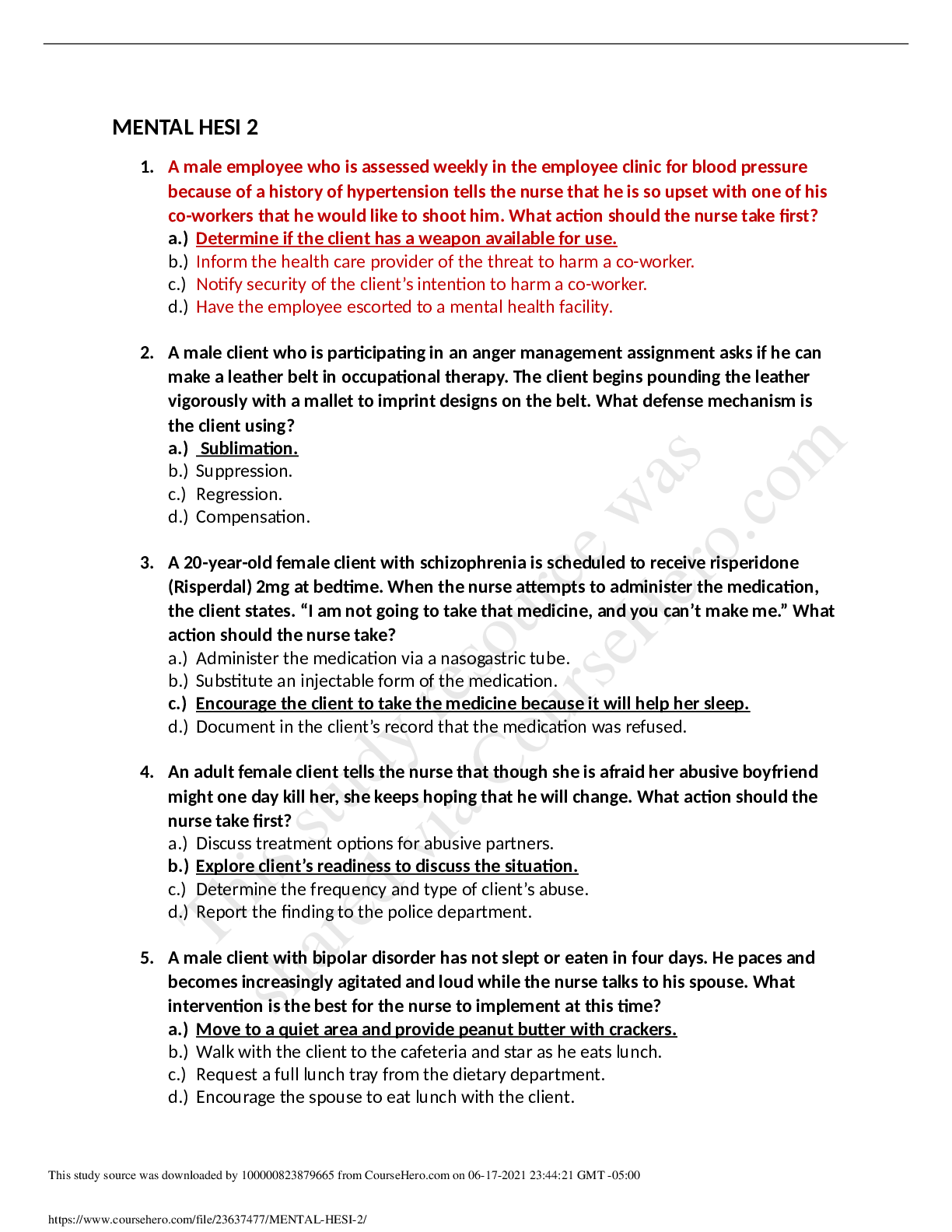 Preview image for MENTAL HESI 2 Questions/Answers (Verified Grade A)